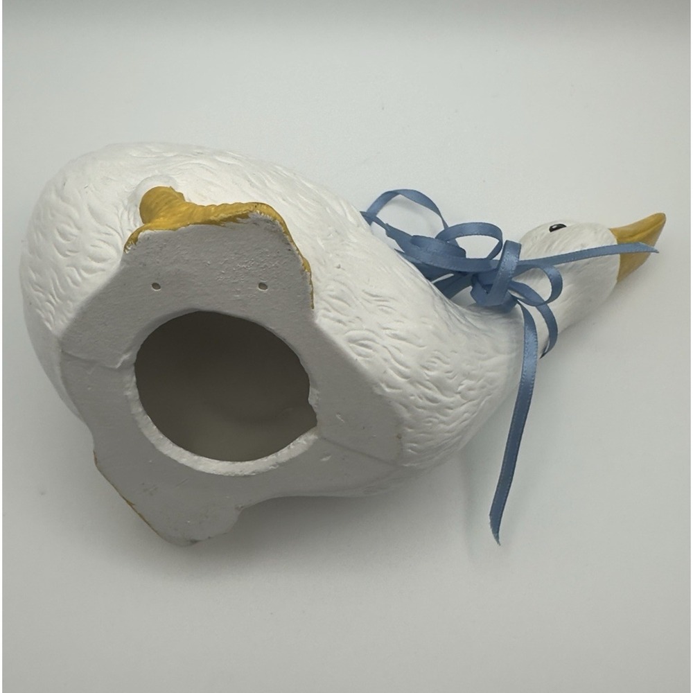 Vintage Ceramic Goose Figurine Blue Ribbon Bow Farmhouse Country Decor 4.5x8 - Picture 4 of 6